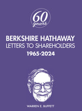 Load image into Gallery viewer, Berkshire Hathaway book cover with a purple background and a portrait of Warren E. Buffett.
